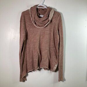 Womens FP Beach One‎ Body Funnel Neck Boxy Distressed Top Pink Cotton OS